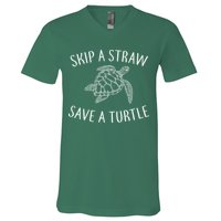 Skip A Straw Save A Turtle V-Neck T-Shirt