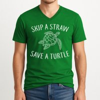 Skip A Straw Save A Turtle V-Neck T-Shirt