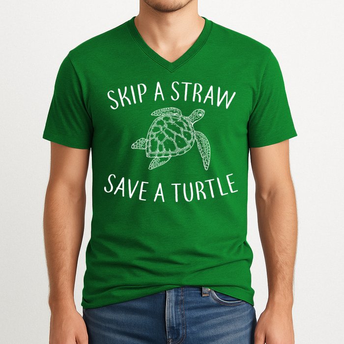 Skip A Straw Save A Turtle V-Neck T-Shirt