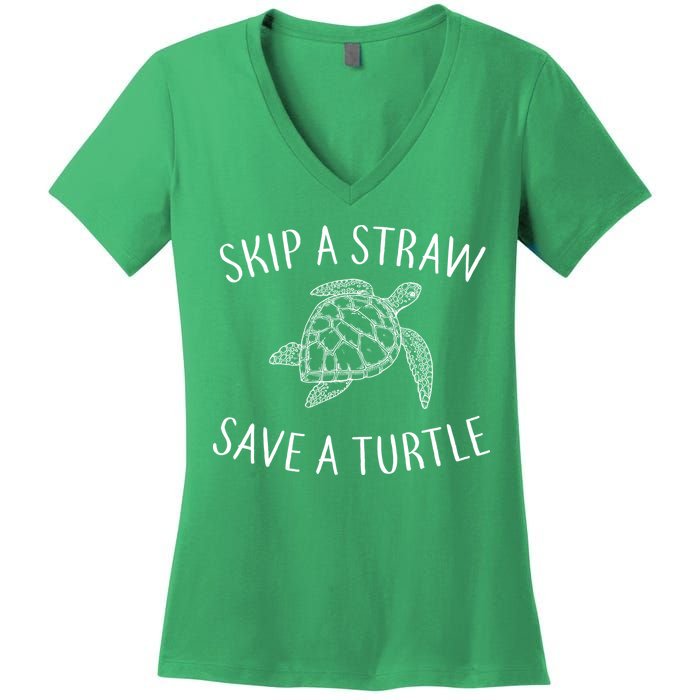 Skip A Straw Save A Turtle Women's V-Neck T-Shirt