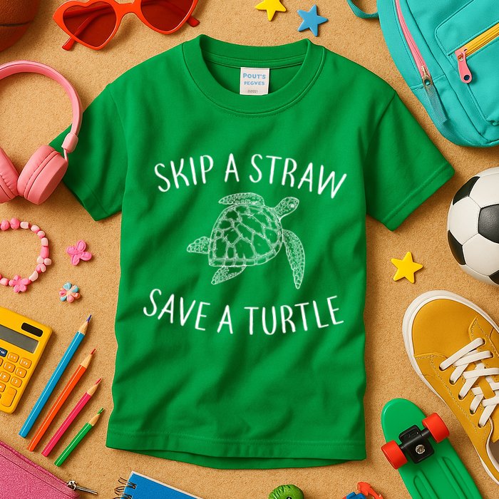 Skip A Straw Save A Turtle Kids T-Shirt