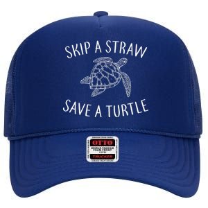 Skip a Straw Save a Turtle High Crown Mesh Back Trucker Hat