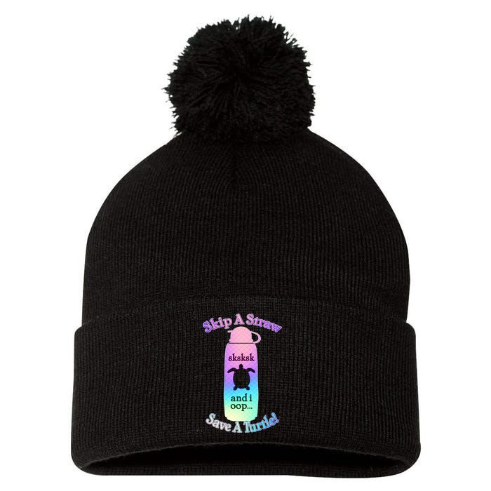 Skip A Straw Save A Turtle Sksksks Pom Pom 12in Knit Beanie