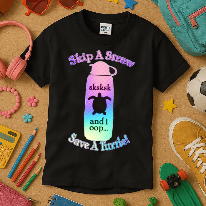 Skip A Straw Save A Turtle Sksksks Kids T-Shirt