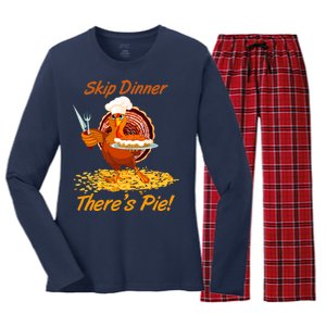 Skip Dinner There's Pie Turkey Thanksgiving Women's Long Sleeve Flannel Pajama Set 