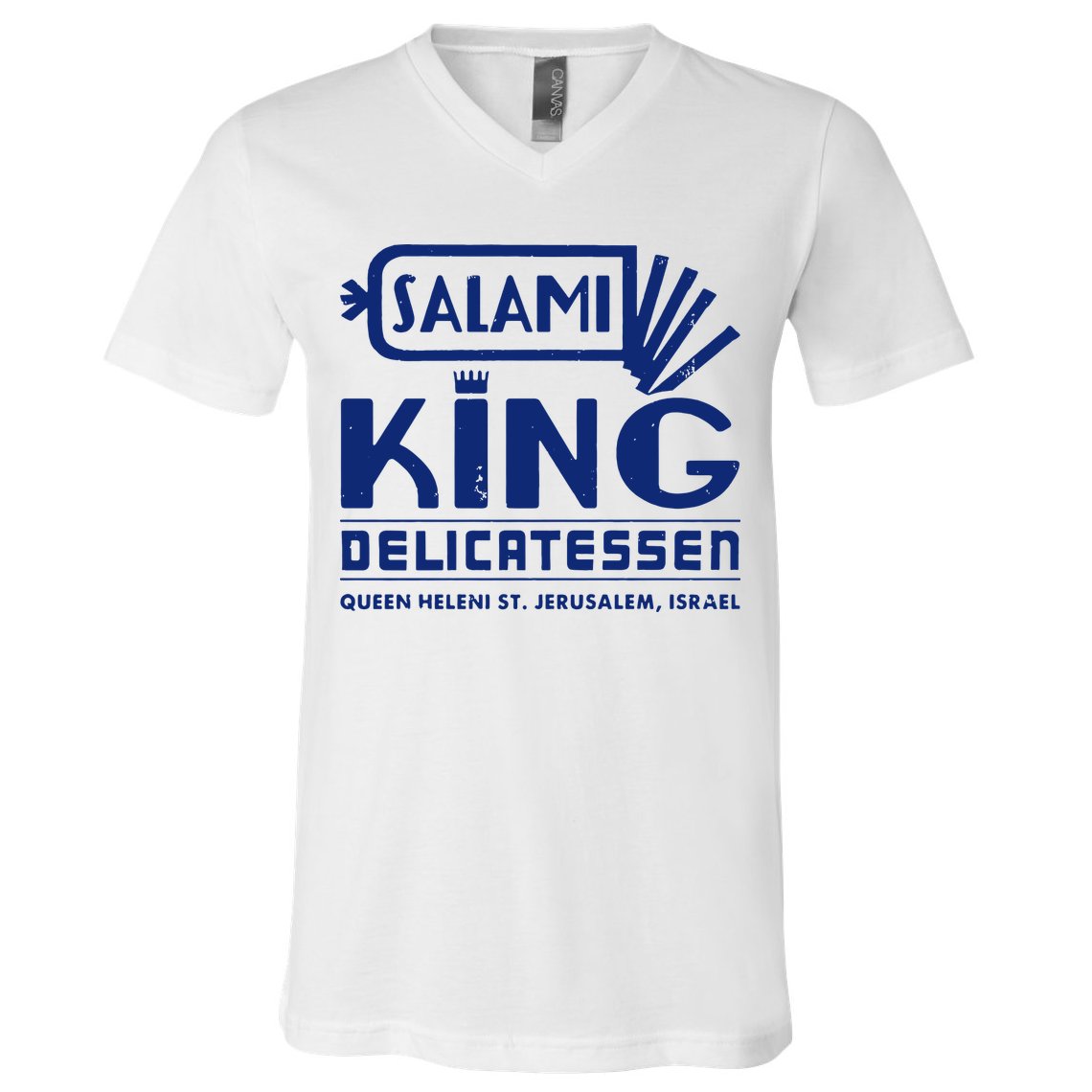 Salami King Jewish Deli T Shirt Jerusalem Israel T Shirt Delicatessen T Shirt V-Neck T-Shirt