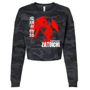 Shintaro Katsu Japan Retro Samurai Movie Zatoichi The Blind Swordsman Cropped Pullover Crew