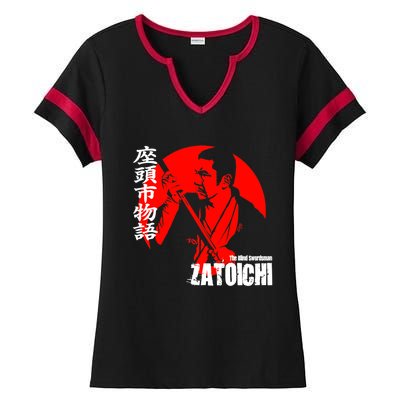 Shintaro Katsu Japan Retro Samurai Movie Zatoichi The Blind Swordsman Ladies Halftime Notch Neck Tee