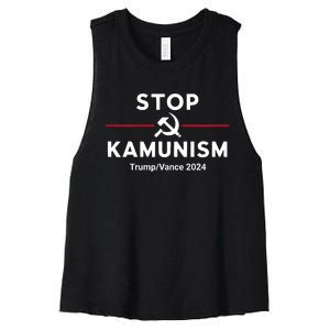 Stop Kamunism Kamala Harris 2024 Trump Vance Supporters Women's Racerback Cropped Tank