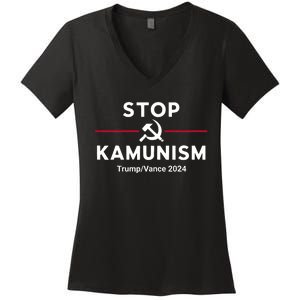 Stop Kamunism Kamala Harris 2024 Trump Vance Supporters Women's V-Neck T-Shirt