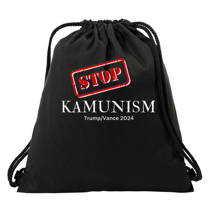 Stop Kamunism Kamala Harris 2024 Trump Vance Supporters Drawstring Bag