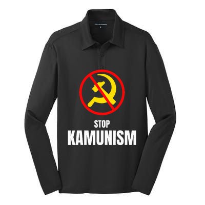 Stop Kamunism Kamala Harris 2024 Funny Parody Silk Touch Performance Long Sleeve Polo