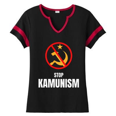 Stop Kamunism Kamala Harris 2024 Funny Parody Long Sleeve Ladies Halftime Notch Neck Tee