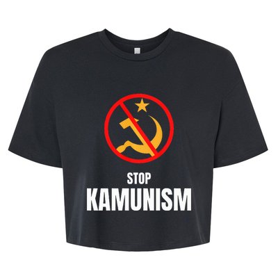 Stop Kamunism Kamala Harris 2024 Funny Parody Long Sleeve Bella+Canvas Jersey Crop Tee