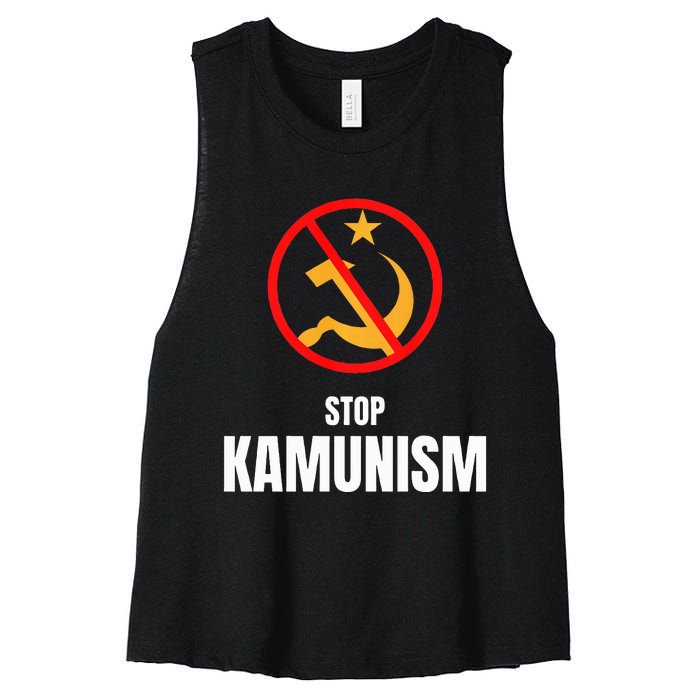 Stop Kamunism Kamala Harris 2024 Funny Parody Long Sleeve Women's Racerback Cropped Tank