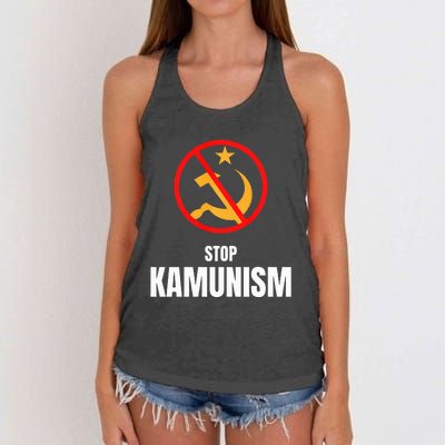 Stop Kamunism Kamala Harris 2024 Funny Parody Long Sleeve Women's Knotted Racerback Tank