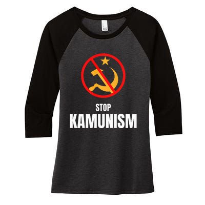 Stop Kamunism Kamala Harris 2024 Funny Parody Long Sleeve Women's Tri-Blend 3/4-Sleeve Raglan Shirt