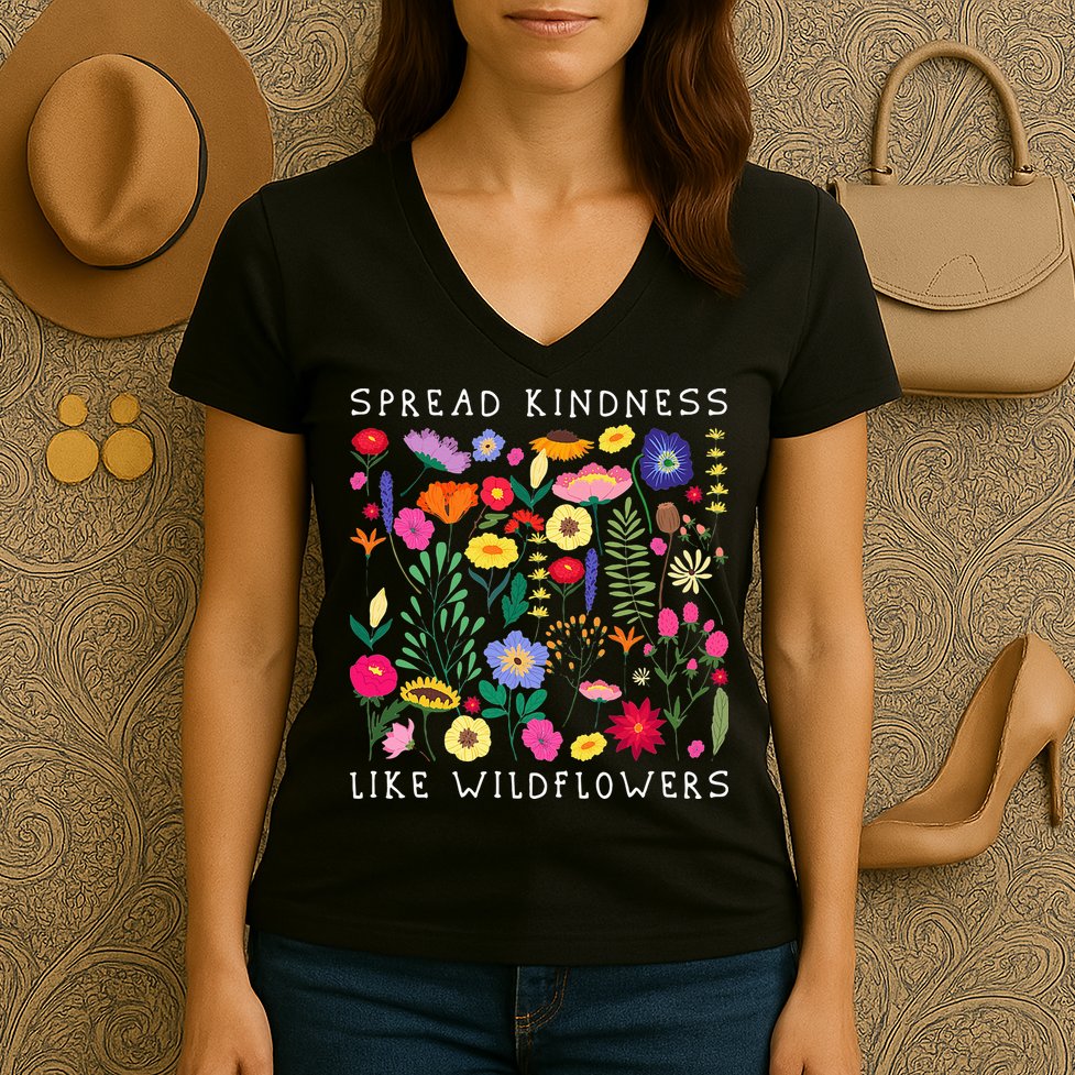 SPREAD KINDNESS LIKE WILDFLOWERS Love Happiness Girlfriend Flowers Women's V-Neck T-Shirt