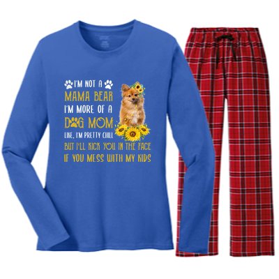 Sunflower Keeshond Mom Mothers Day Dog Mom Cool Gift Women's Long Sleeve Flannel Pajama Set 