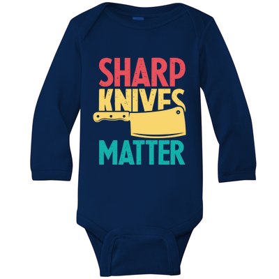 Sharp Knives Matter Cooking Chef Cook Culinary Retro Gift Baby Long Sleeve Bodysuit