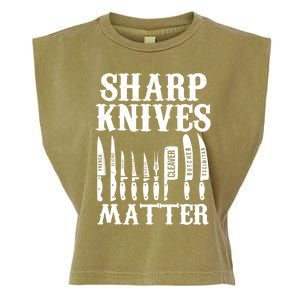 Sharp Knives Matter Funny Butcher Meat Cutter Chef Knife Gift Garment-Dyed Women's Muscle Tee