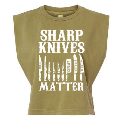 Sharp Knives Matter Funny Butcher Meat Cutter Chef Knife Gift Garment-Dyed Women's Muscle Tee