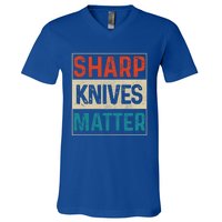 Sharp Knives Matter Funny Chef Cooking Vintage Gift Funny Gift V-Neck T-Shirt