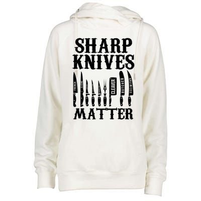 Sharp Knives Matter Funny Butcher Meat Cutter Chef Knife Gift Womens Funnel Neck Pullover Hood