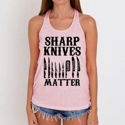 Sharp Knives Matter Funny Butcher Meat Cutter Chef Knife Gift Women's Knotted Racerback Tank