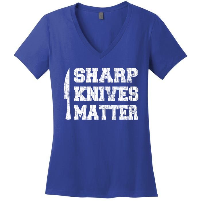 Sharp Knives Matter Funny Cook Chef Cooking Graphic Great Gift Women's V-Neck T-Shirt