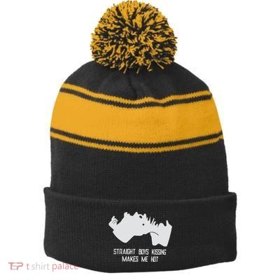 Straight Kissing Makes Me Hot Stripe Pom Pom Beanie