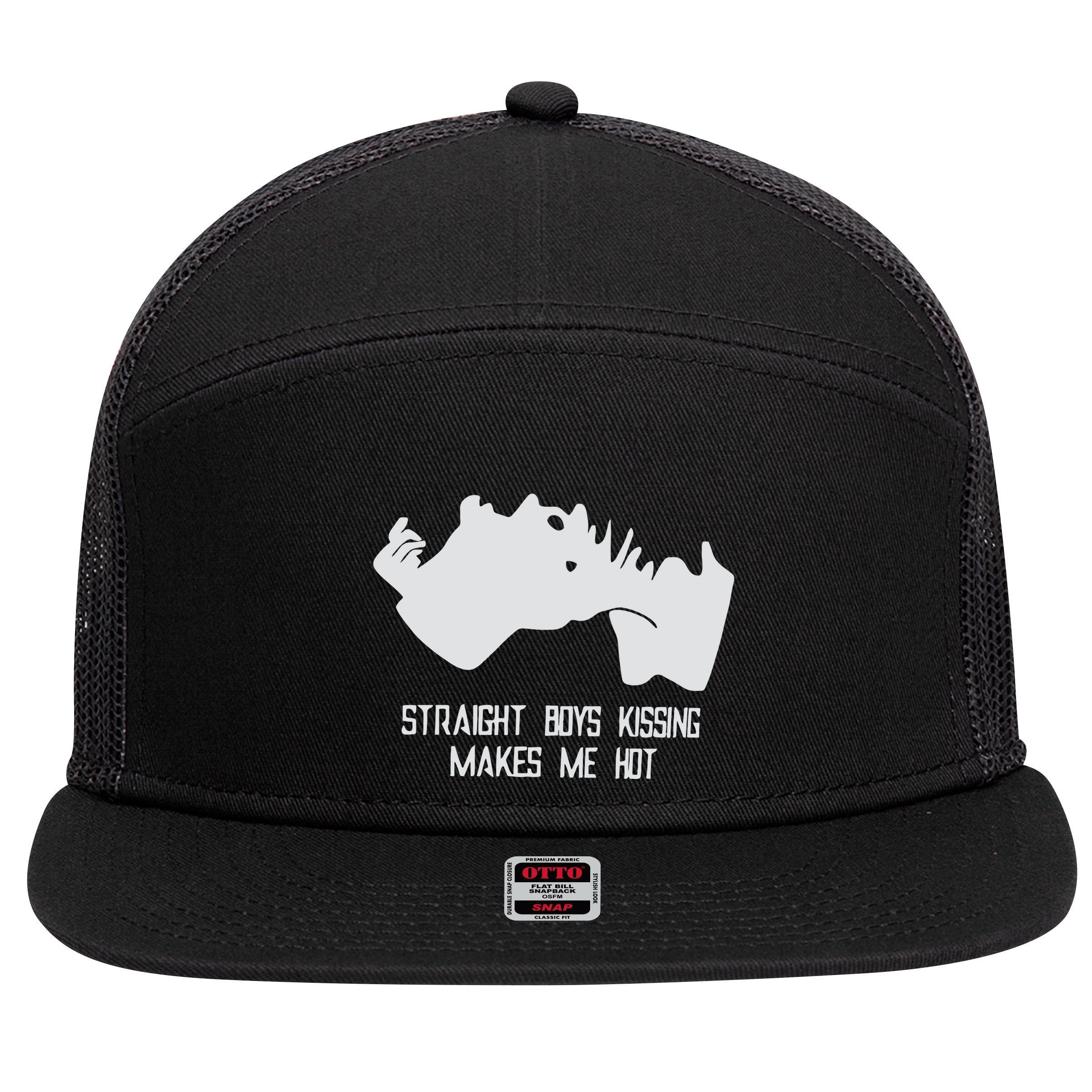 Straight Kissing Makes Me Hot 7 Panel Mesh Trucker Snapback Hat