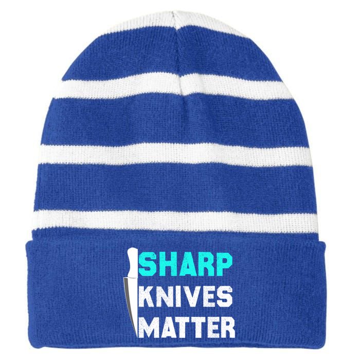 Sharp Knives Matter Funny Outfit Gift Striped Beanie with Solid Band