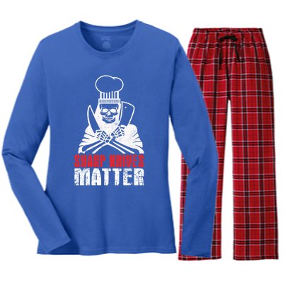 Sharp Knives Matter Gift Funny Cooking Chef Gift Women's Long Sleeve Flannel Pajama Set 