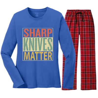 Sharp Knives Matter Gift Chef Knives Gift Funny Outfit Gift Women's Long Sleeve Flannel Pajama Set 