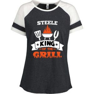 Steele King Of The Grill Grilling Bbq Chef Master Cooking Great Gift Enza Ladies Jersey Colorblock Tee