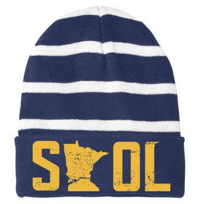 Skol Helmet Vintage Viking Logo Striped Beanie with Solid Band