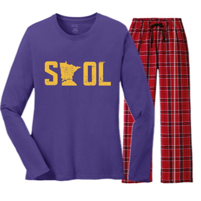 Skol Helmet Vintage Viking Logo Women's Long Sleeve Flannel Pajama Set 