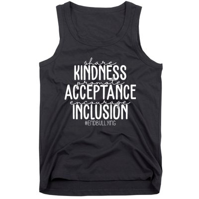Share Kindness Promote Acceptance Encourage Inclusion End Bullying Tank Top
