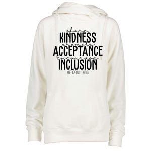 Share Kindness Promote Acceptance Encourage Inclusion End Bullying Womens Funnel Neck Pullover Hood