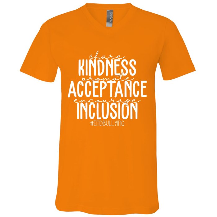 Share Kindness Promote Acceptance Encourage Inclusion End Bullying V-Neck T-Shirt