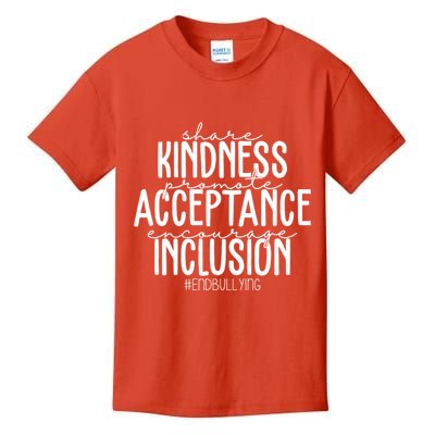 Share Kindness Promote Acceptance Encourage Inclusion End Bullying Kids T-Shirt