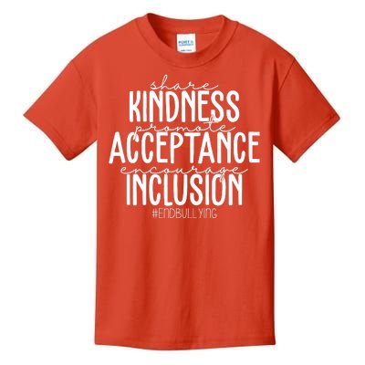 Share Kindness Promote Acceptance Encourage Inclusion End Bullying Kids T-Shirt