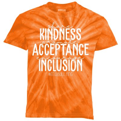 Share Kindness Promote Acceptance Encourage Inclusion End Bullying Kids Tie-Dye T-Shirt