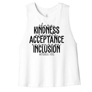 Share Kindness Promote Acceptance Encourage Inclusion End Bullying Women's Racerback Cropped Tank