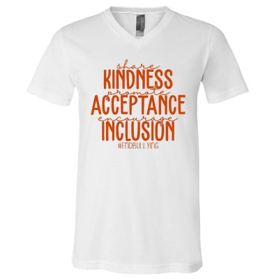 Share Kindness Promote Acceptance Encourage Inclusion End Bullying Unity Day V-Neck T-Shirt