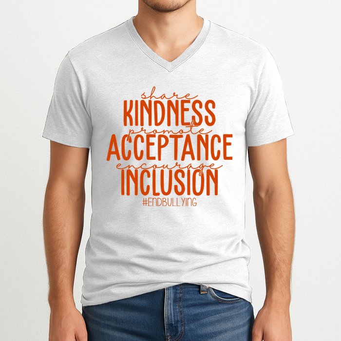 Share Kindness Promote Acceptance Encourage Inclusion End Bullying Unity Day V-Neck T-Shirt