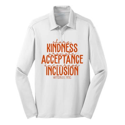 Share Kindness Promote Acceptance Encourage Inclusion End Bullying Unity Day Silk Touch Performance Long Sleeve Polo