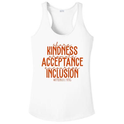 Share Kindness Promote Acceptance Encourage Inclusion End Bullying Unity Day Ladies PosiCharge Competitor Racerback Tank