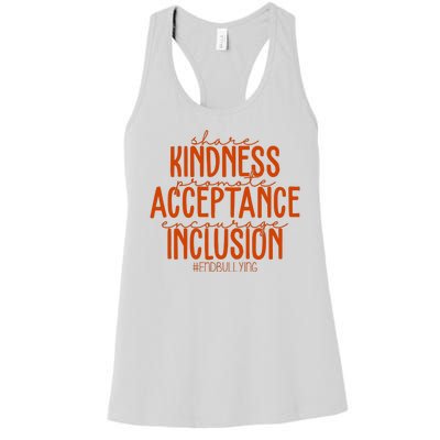 Share Kindness Promote Acceptance Encourage Inclusion End Bullying Unity Day Women's Racerback Tank